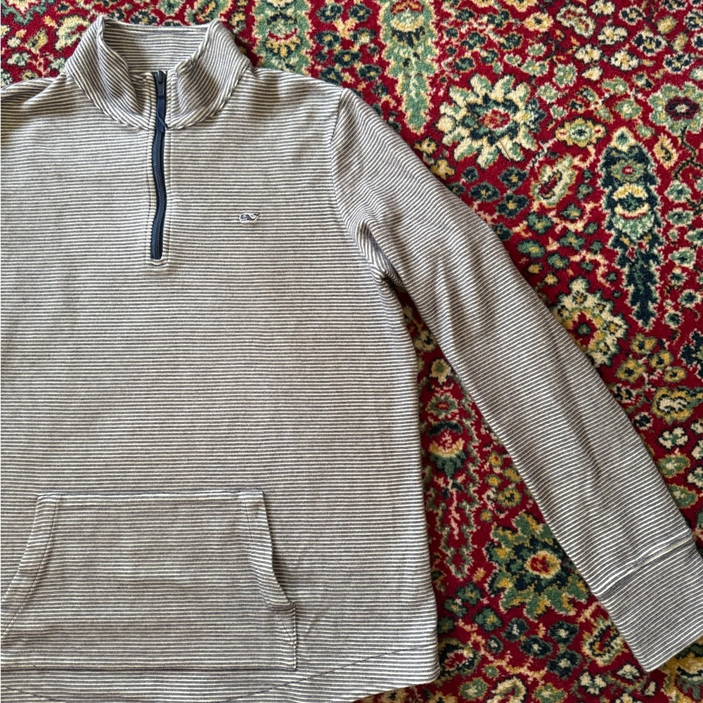 Vineyard Vines Blue & White Striped Quarter Zip Sweater